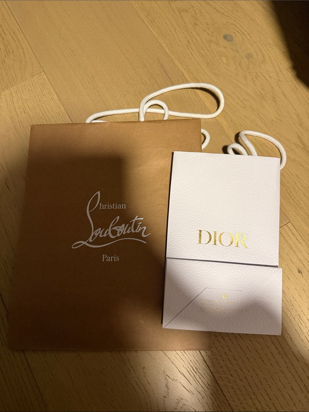 Dior White Card & Brown Gift Bag Duo